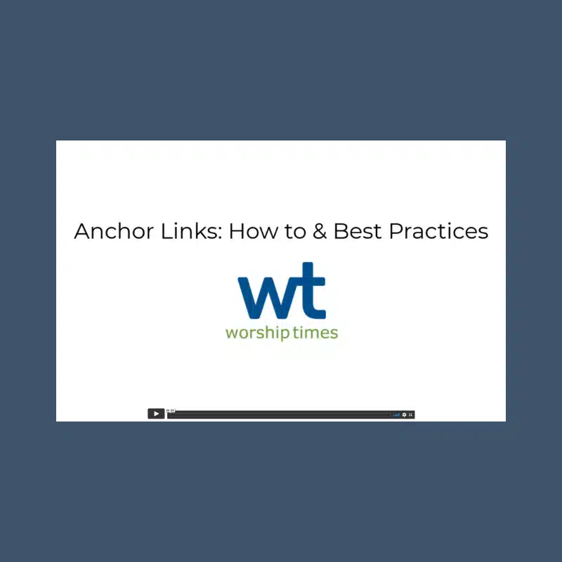 Graphic of a video player with the text "Anchor links: how to & best practices."