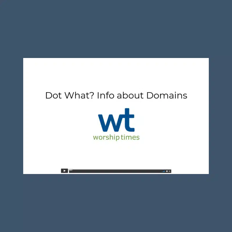 Graphic of video player with the text "Dot what? Info about domains."