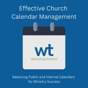 Graphic of a calendar with Worship Times logo on top of the calendar icon.  
