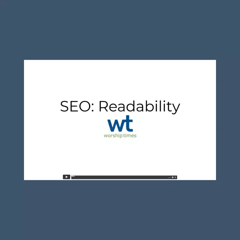 Graphic of video player with the text "SEO: Readability."