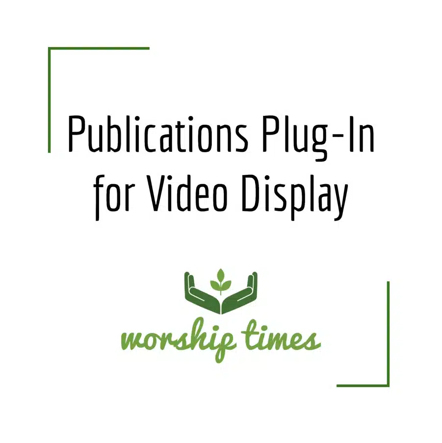 Graphic title displaying text that reads, "Publications Plug-in for Video Display."