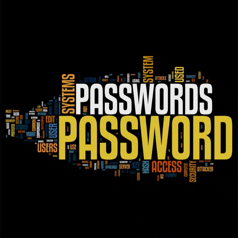 A graphic of a wordle with password, passwords, system, edit, user, etc.